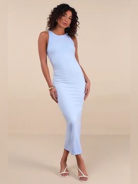 NWT! Lulu's Light Blue Jersey Knit Bodycon Midi Dress
